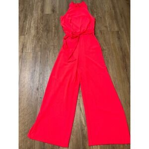 Vince Camuto Sleeveless Red Halter Jumpsuit with Tie-Waist